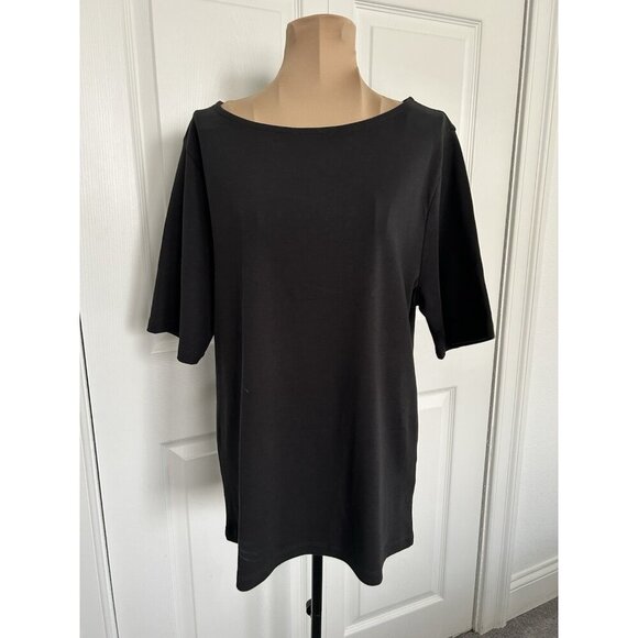 J. Crew Essential Boat Neck Elbow Sleeve T-Shirt Top Black Size XL CG014 - Picture 1 of 10